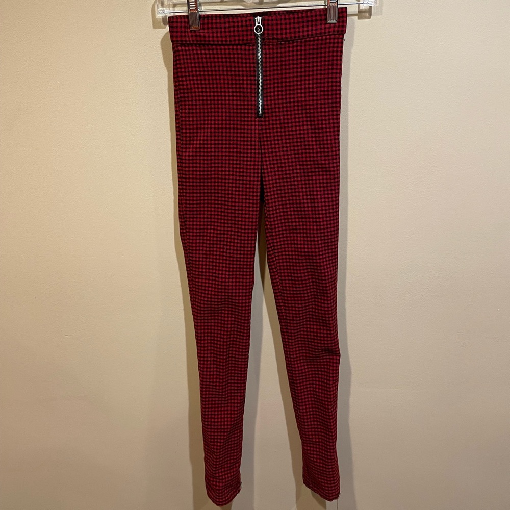 Garage Red and Black Plaid Skinny Leg Pants
